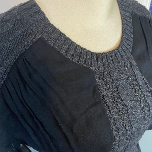 Silk wool Grey and Black Sweater Pullover Knit Sheer Sleeve - Size Med - Picture 8 of 13
